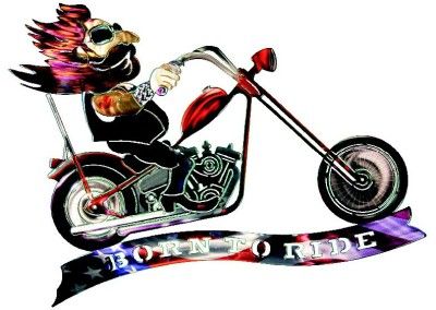 New BORN TO RIDE METAL WALL ART Chopper Decor Motorcycle Rider 