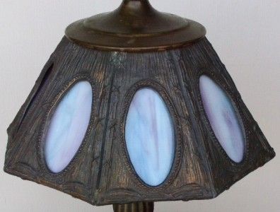 Antique Arts & Crafts 8 Panel Blue/Violet Slag Glass Lead Lamp Shade 