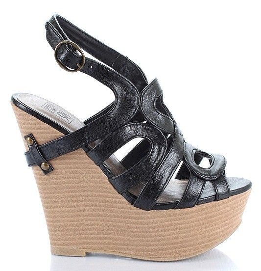 SPEED LIMIT 98 INDIE S BLACK STRAPPY PLATFORM WEDGE  