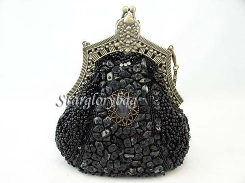 Victoria Black Beaded Multi beads Evening Purse Royal  