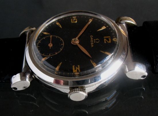   OMEGA S STEEL FANCY LUGS MANUAL WIND SWISS WATCH FROM Ca 1935  