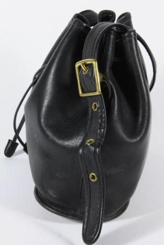 Vintage Coach Black Leather Drawstring Bucket Shoulder Bag 9952  