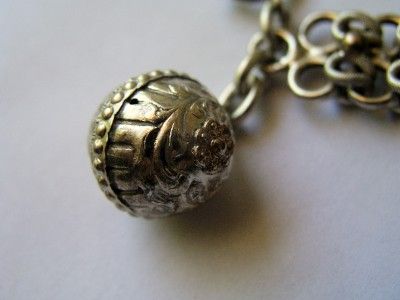 ANTIQUE FRENCH SILVER VERMEIL CHARM BRACELET w BALL FOB  