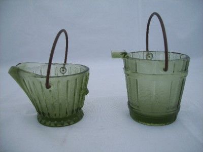 Vintage Green Glass Coal Bucket Water Bucket Ashtrays  