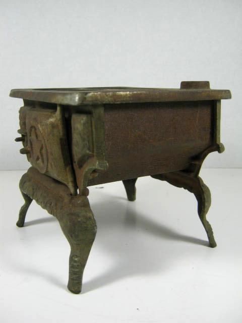 Antique Cast Iron Miniature Stove With Skillet Pot  