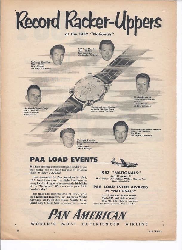 1953 Pan American Airline Model Airplane Ad / PAA Nationals/ USNAS 