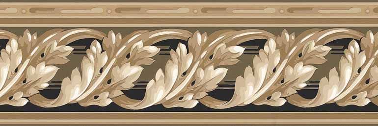 SCROLL, GOLDEN LEAVES, BLACK Wallpaper Border KN73641  