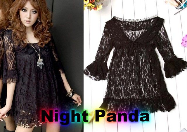 SC Off White Black Half Sleeve Lady Lace Dress Braces Vest Evening 