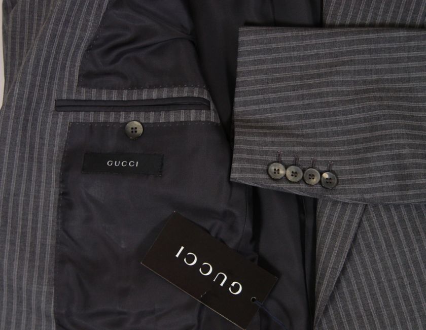 GUCCI SUIT $1,895 GRAY DUAL STRIPE 2 BUTTON NOTCHED LAPEL WOOL SUIT 