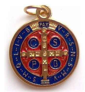 Rare Gold Blue Enamel St. Benedict Medal / Rosary  