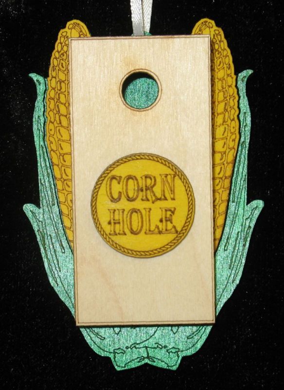 Cornhole Ornament, Wood Laser Cut, USA  