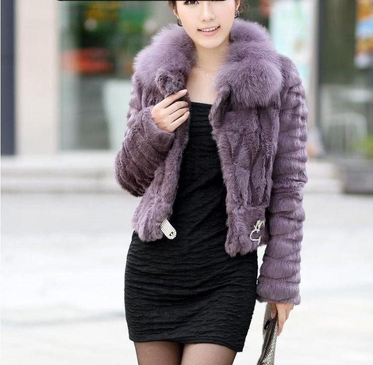 Shearling rabbit fur fox fur collar coat jacket on sale  