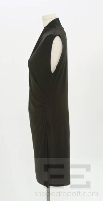 Norma Kamali Black Drape V Neck & Gathered Sleeveless Dress Size Large 