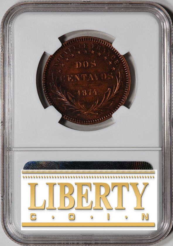 1874 New France Patagonia 2 Centavos Essai   NGC MS63RB  