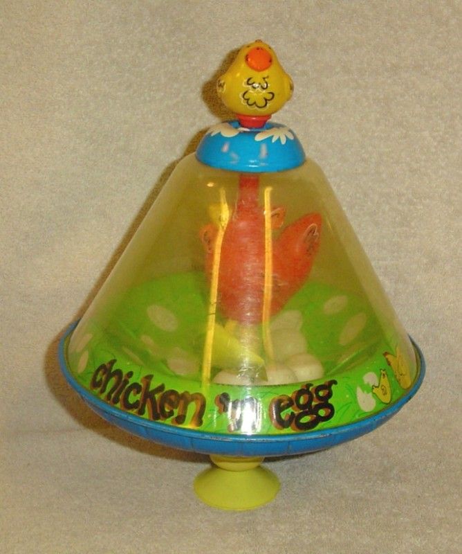 Vintage Tin Litho Ohio Art Toy Stationary Chicken Top  
