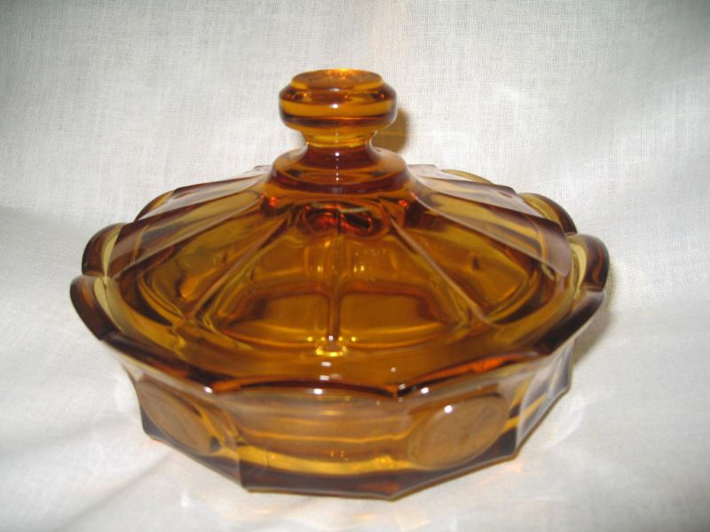 Fostoria Amber Coin Candy Dish with Lid  