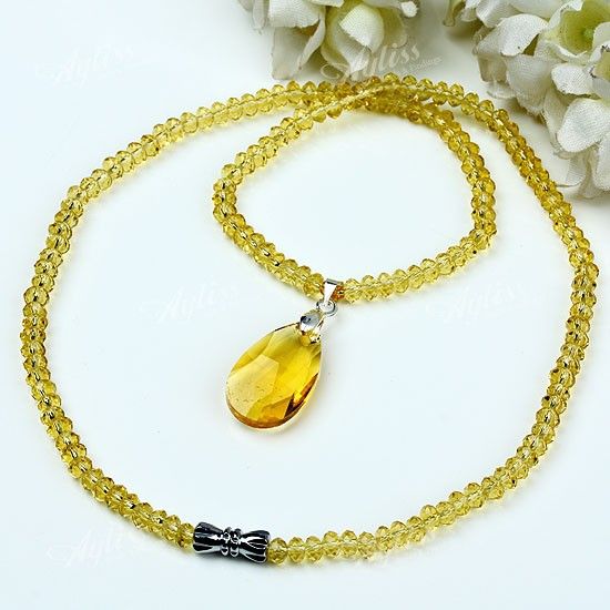   Crystal Glass Necklace With Faceted Teardrop Bead Pendant Free Ship