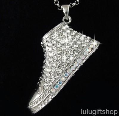 18k white gold plated shoe boot pendant necklace use swarovski 