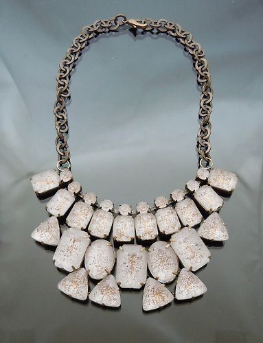 Vintage Unique Bronze Tone Chunky Jewel Bib Necklace  