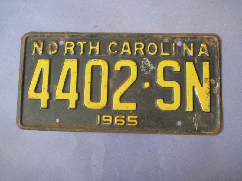 1965 North Carolina License Plate  