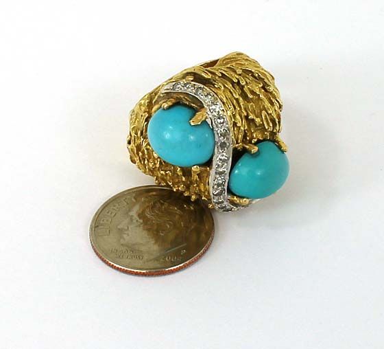 DESIGNER JGJLRY 18K GOLD, DIAMONDS & TURQUOISE RING  