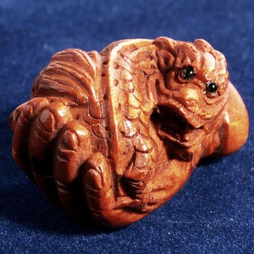 Handcraft Boxwood Ojime Bead Dragon In Hand NBA172  