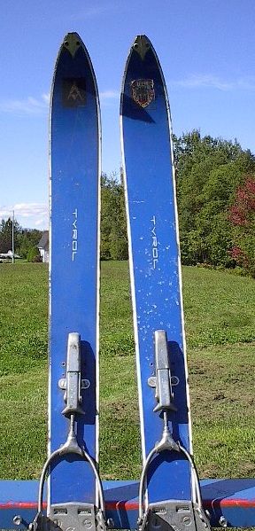 great pair of old wooden skis with interesting character The skis 