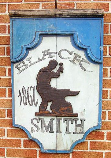 Antique Wood Sign BLACKSMITH 1867 Anvil Handpainted Lettered FOLK ART 