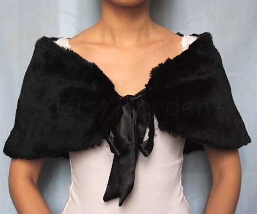 black faux fur wraps shrug stole shawl coat jacket F001  