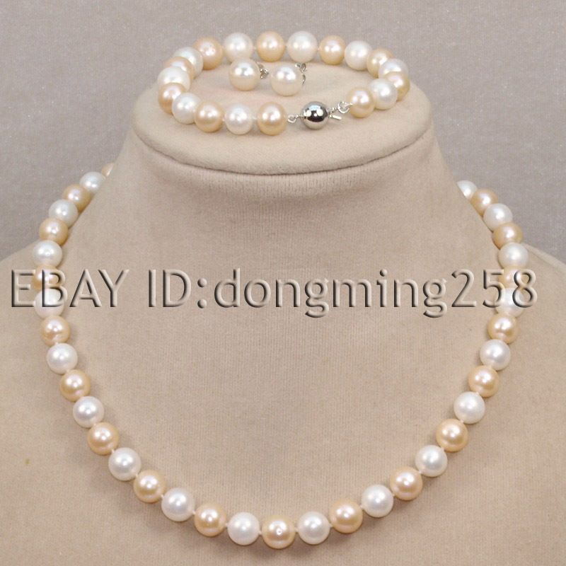   9mm polychrome fresh water round pearl necklace bracelets earrings d67