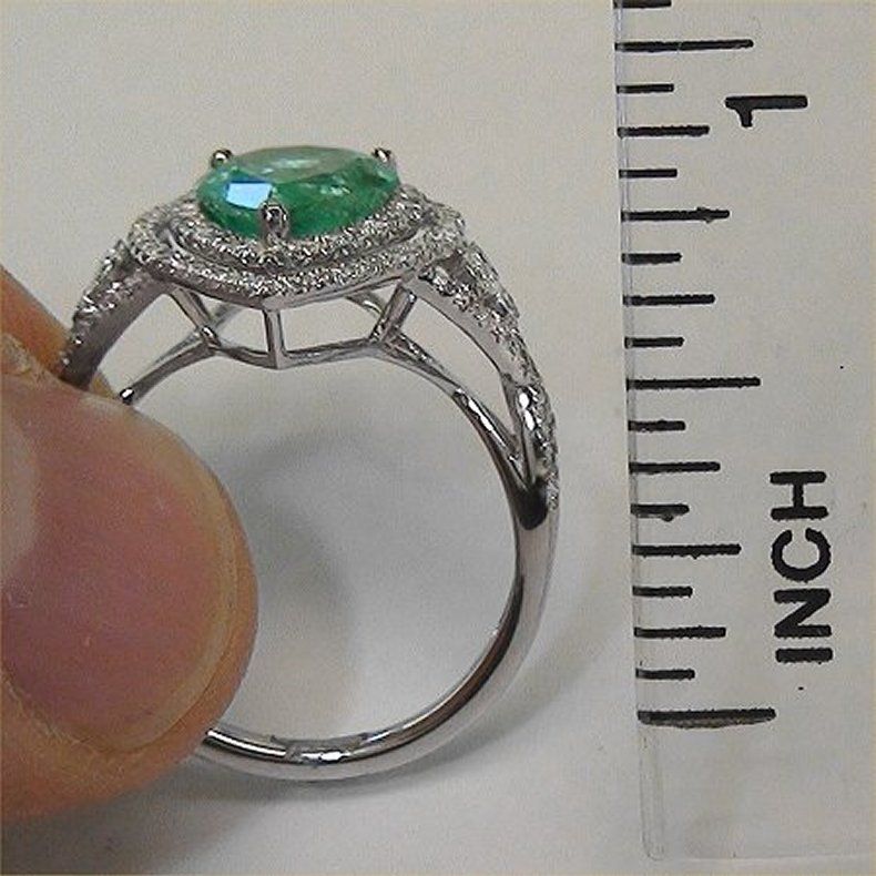   01 Carat Natural Colombian Emerald Diamond Ring 14k White Gold  