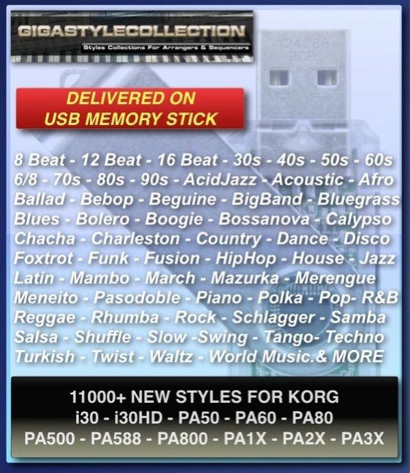 11200 New Styles KORG i30 PA50 PA80 PA500 PA800 PA1X PA2X PA3X On 