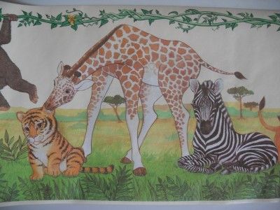 BABY JUNGLE ANIMALS WALLPAPER BORDER ZEBRA GIRAFFE LION  