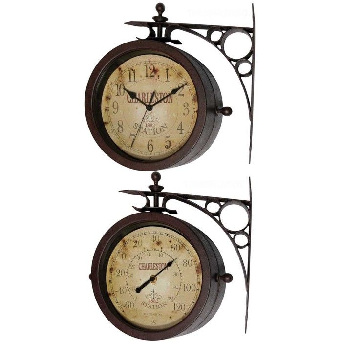 NEW Indoor Outdoor 2 Sided Garden Thermometer Clock  