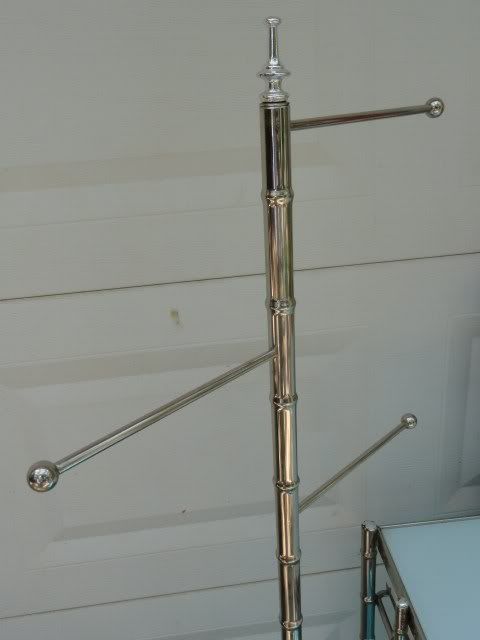 FAUX BAMBOO 70s CHROME VANITY DRESSER MIRROR & RACK  