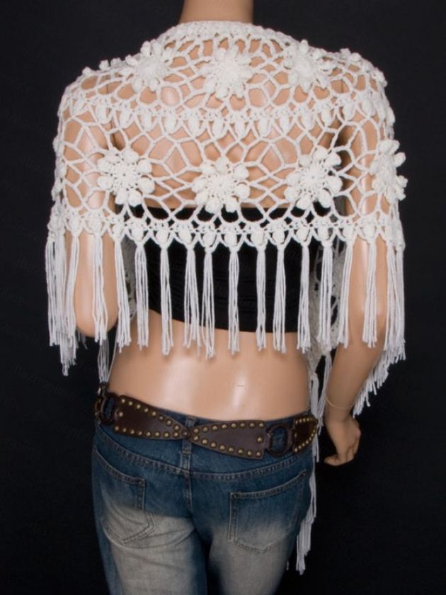  Fabulous Crochet Angled Hem Fringes Shawl Poncho Top 