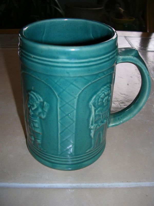 MEPOCO WARE GREEN STONEWARE POTTERY MUG STEIN  