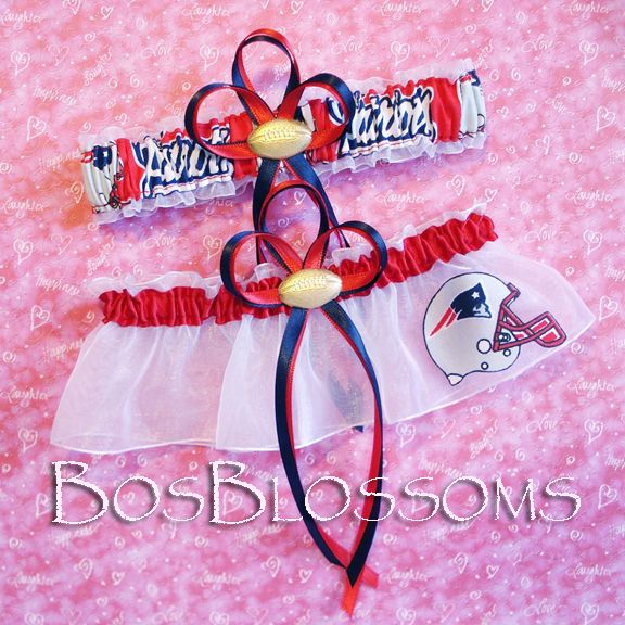   PATRIOTS Fabric Football Bridal Wedding Prom Garter Set Keepsake