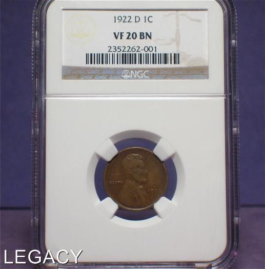 1922 D LINCOLN WHEAT CENT NGC VF20 DENVER (GP+  