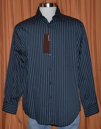 PERRY ELLIS LONG SLEEVE BLACK GRAY COTTON MODERN CASUAL STRIPE SHIRT 