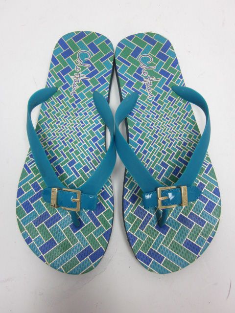 COLE HAAN Blue Green Print Thongs Flip Flops Sandals 8  