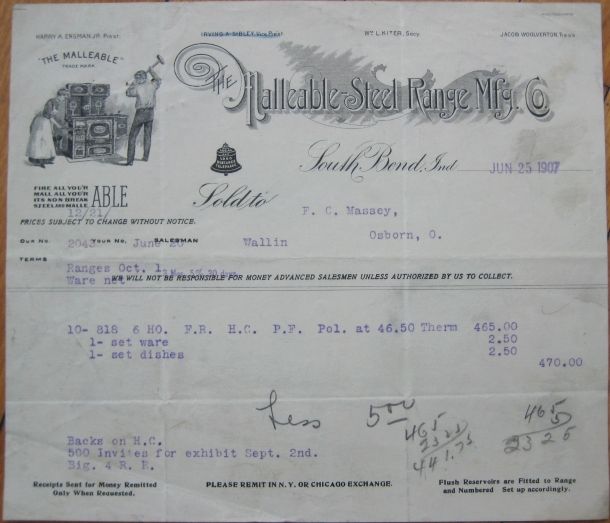 1907 Letterhead Malleable Steel Range   South Bend, IN  