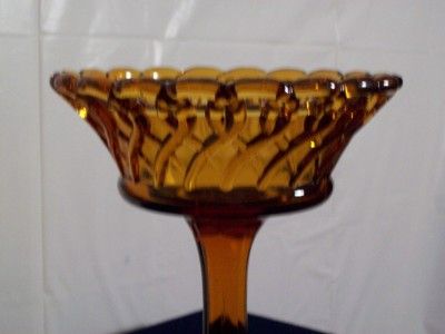 Vintage Amber Indiana Glass Compote Lace Edge/Crocheted Rim  