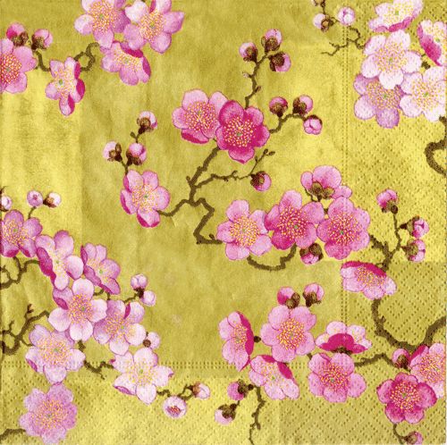 CASPARI 2 / 20ct Pkgs Plum Blossom Gold Cocktail / Beverage Napkins 