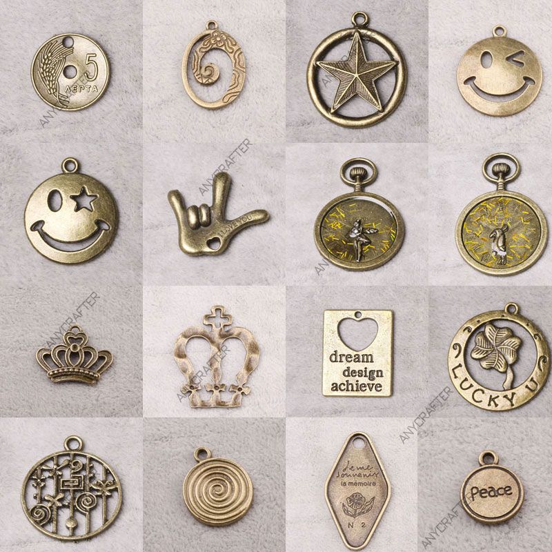 Vintage Lot Antique Brass Bronze Symbol Jewelry Findings Charms 