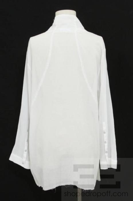 Helmut Lang White Cotton Sheer Button Tunic Top Size L  