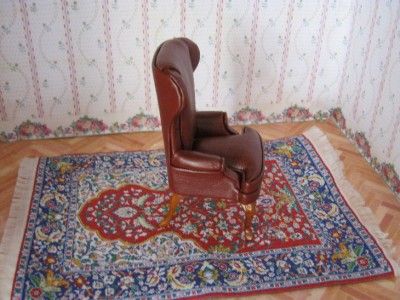 12th dolls house miniature leather fireside chair red  