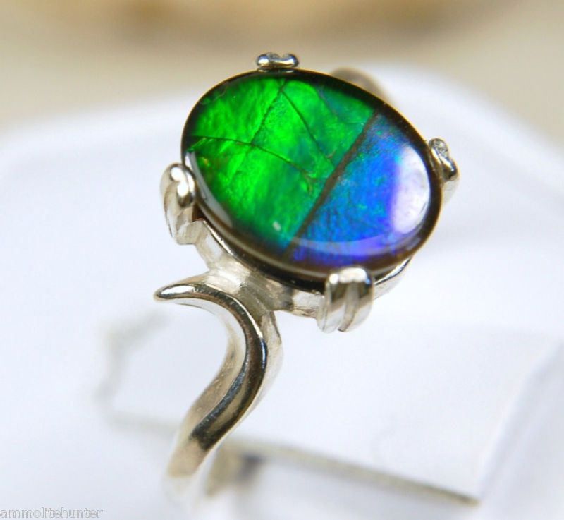 Ammolite Jewelry Ring.Blue and Green Extravaganza  