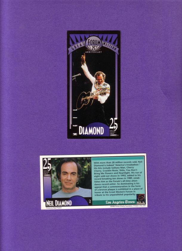 NEIL DIAMOND 25th ANNIVERSARY GREAT WESTERN FORUM CARD  