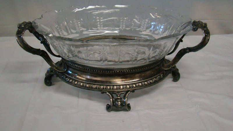 Antique 19th C.boheman moser glass Silver Centerpiece  